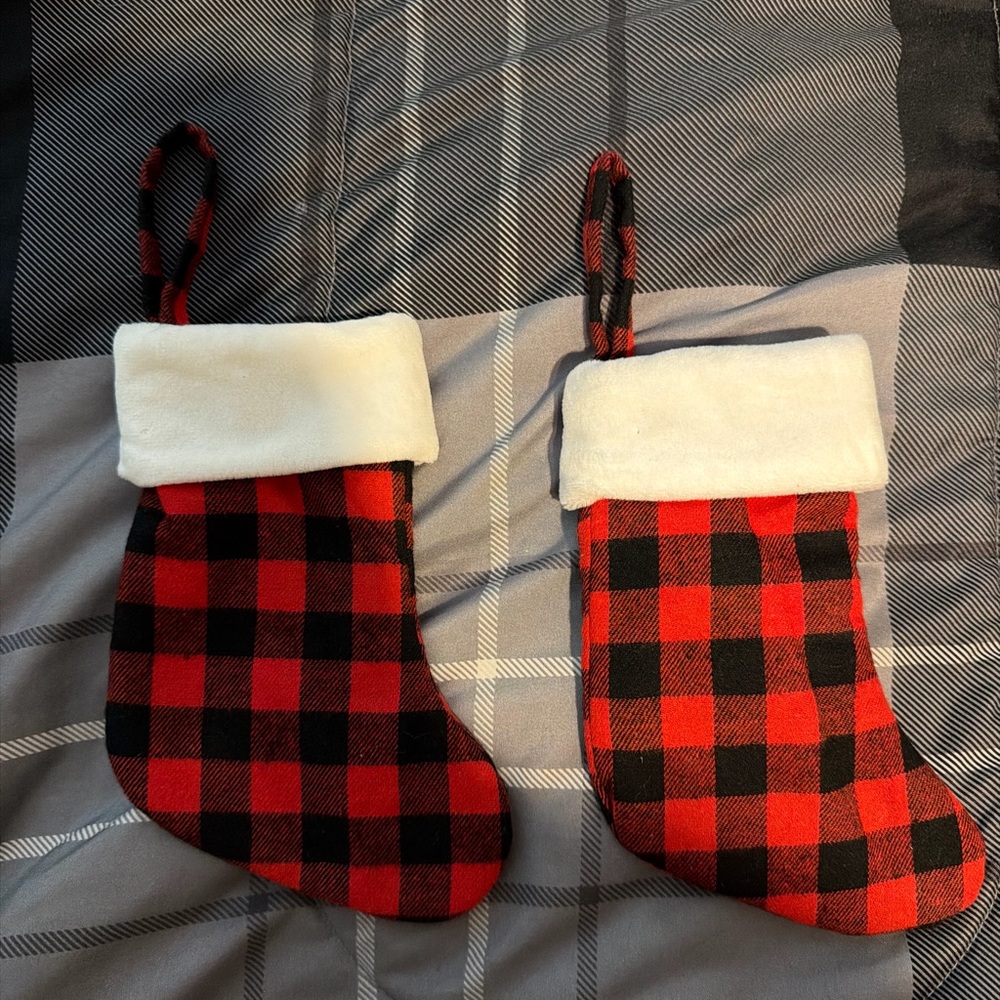 Mini Red and Black Plaid Christmas Stockings